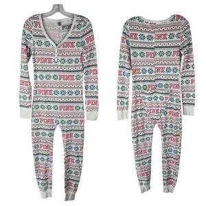 Victoria's Secret PINK Medium Thermal Long Johns Bottom Flap Christmas Pajamas